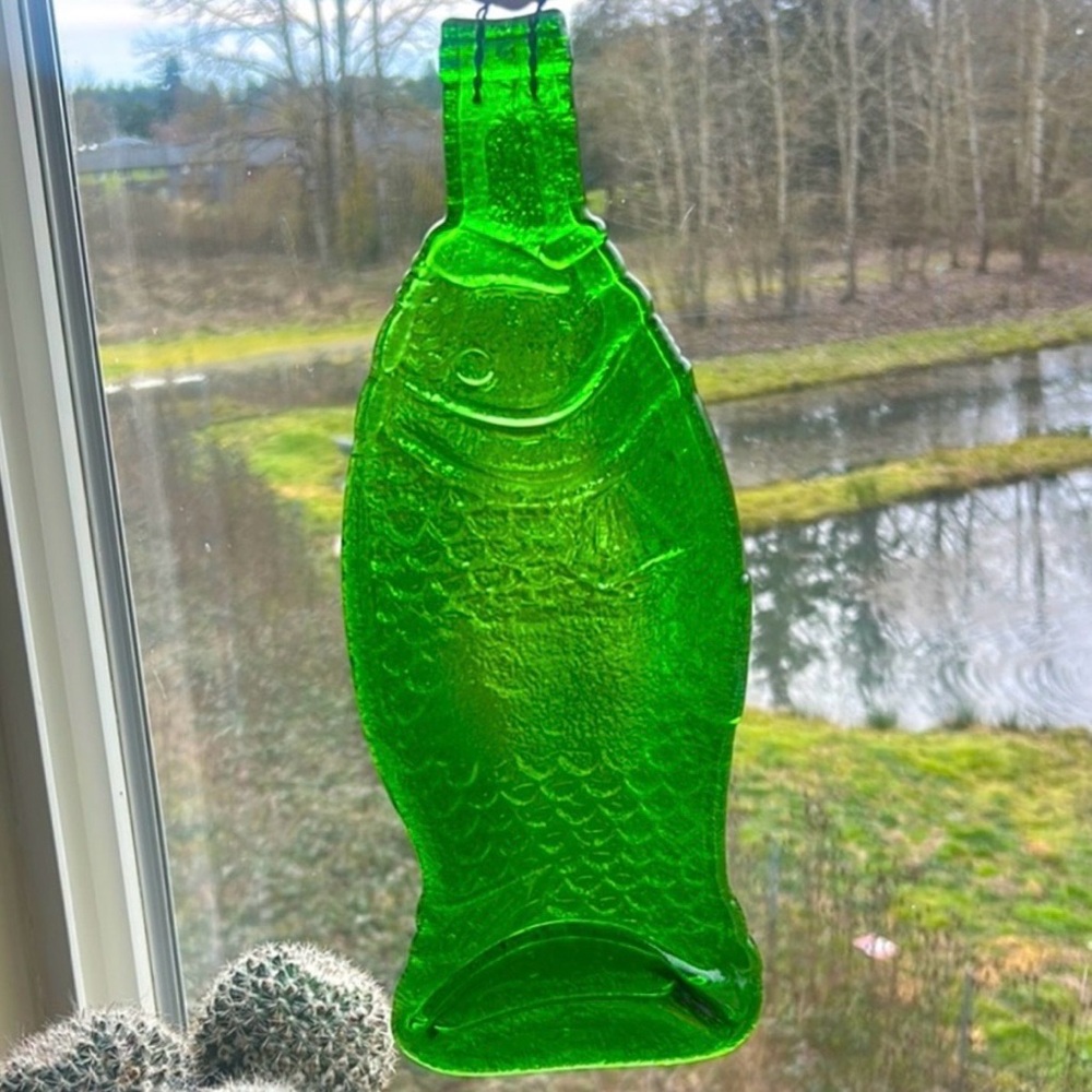 Green Glass Fish Sun Catcher / Wall Art.
